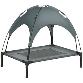 Elevated Dog Bed with Removable Canopy, Outdoor Dog Cot with UV Protection Canopy Shade, 30 inch Pet Bed for Camping, Gray