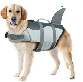 Dog Life Jacket Shark; Dog Lifesaver Vests with Rescue Handle for Small Medium and Large Dogs; Pet Safety Swimsuit Preserver for Swimming Pool Be (colour: silver grey, size: XS)