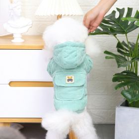Dog warm clothing; Autumn and winter clothes New cotton padded clothes Teddy pet clothes Winter plush corduroy pull loop two leg cotton padded cl (colour: Starter Edition - Green, size: M)